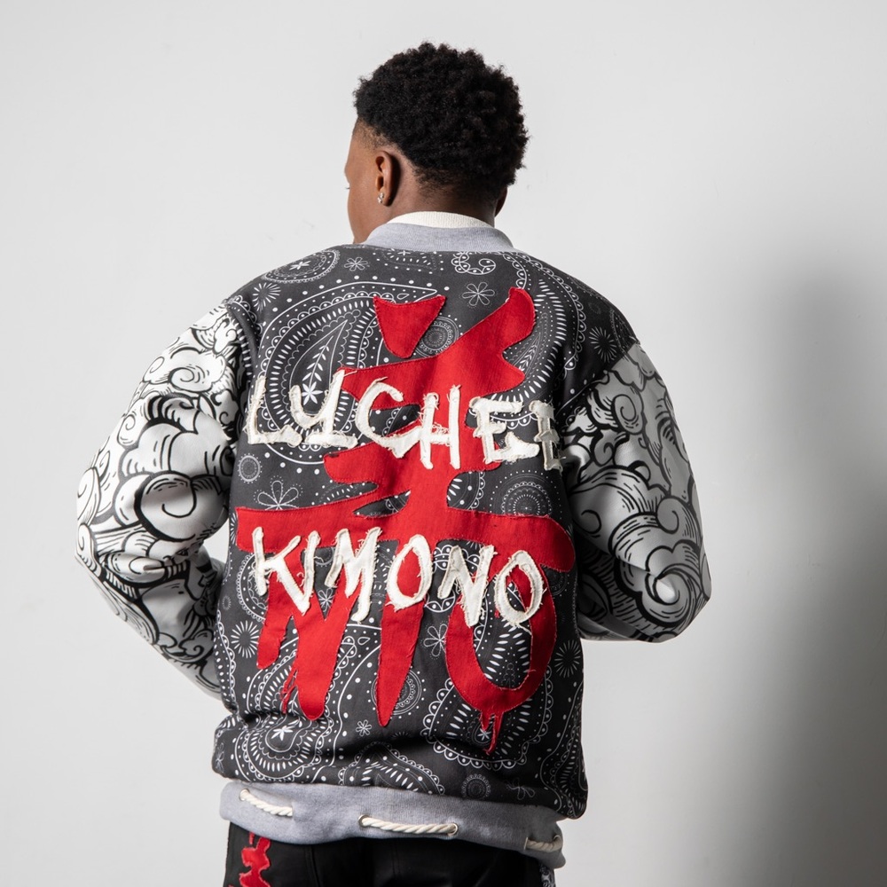 Genuine Leather Graphic Patchwork Bomber Jacket w… - image 2